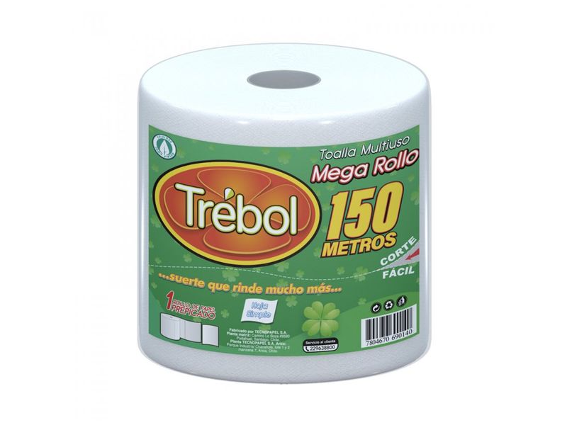 Toalla de Papel Trébol MegaRollo 1 Rollo 150 m Hoja Simple