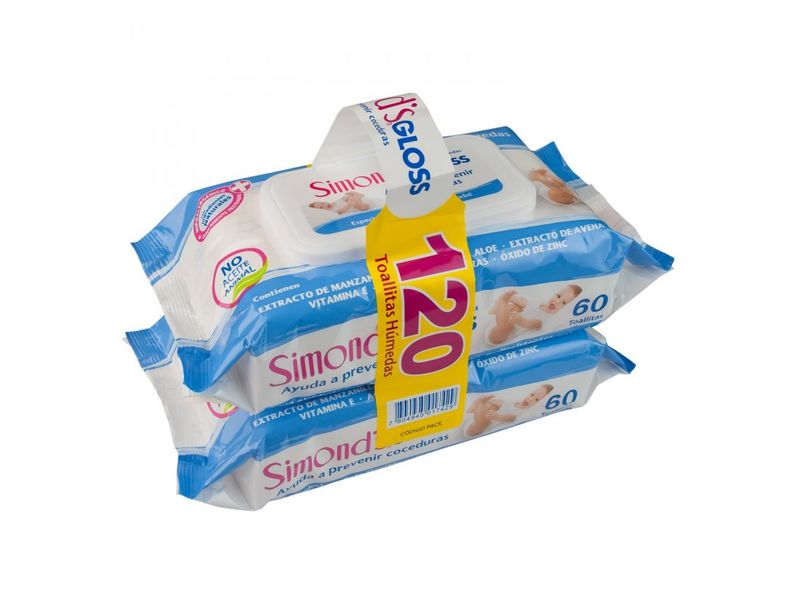 Toallas Húmedas Simond's Gloss con Tapa Pack de 2 x 60 Unidades