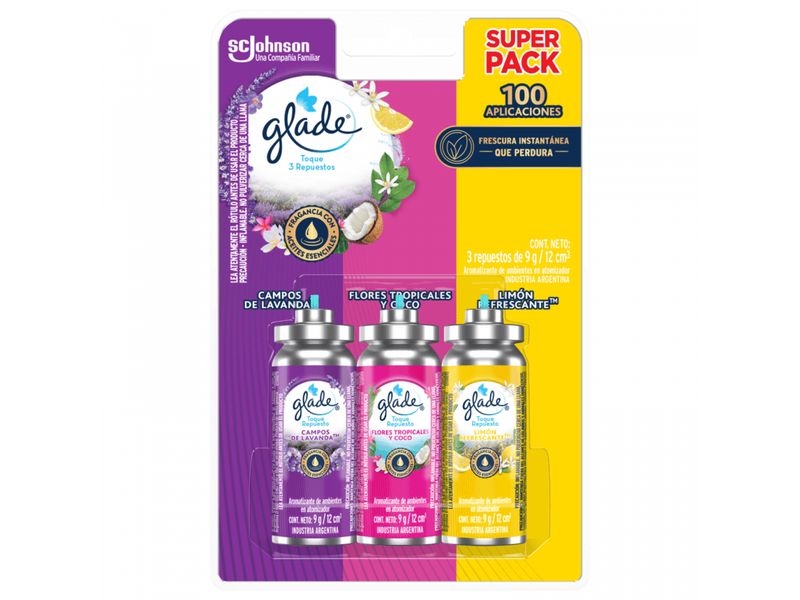 Repuesto Desodorante Ambiental Glade Toque Tripack 12 ml