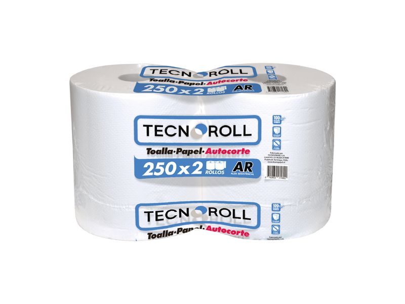 Toalla de Papel Tecnoroll Autocorte 2 Rollos 250 m Hoja Simple