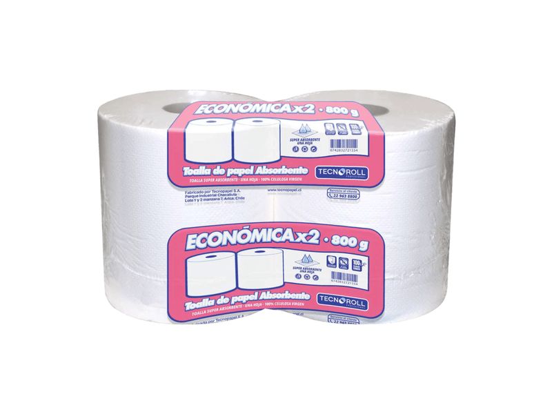 Toalla de Papel Tecnoroll Económica 2 Rollos 150 m Hoja Simple