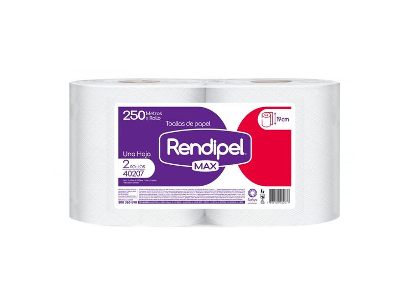 Toalla de Papel Rendipel Max 2 Rollos 250 m Hoja Simple