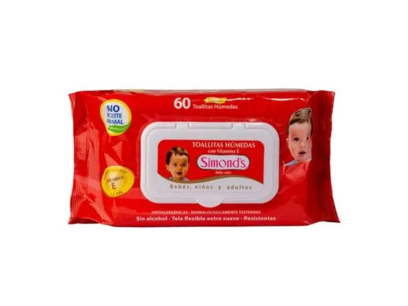 Toallas Húmedas Simond´s Vitamina E Planas Paquete de 60 Unidades