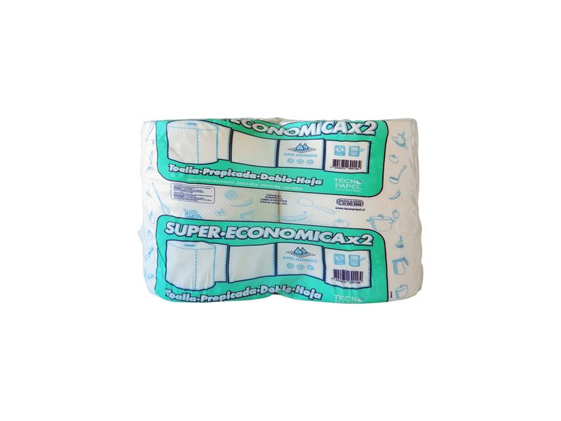 Toalla de Papel Tecnopapel Súper Económica Doble Hoja Prepicada 2 Rollos 80 m