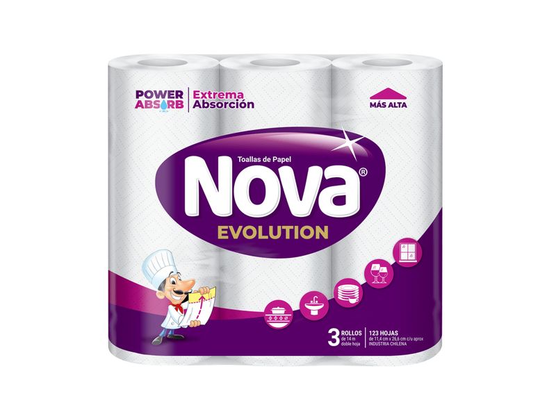 Toalla de Papel Nova Evolution 3 Rollos 14 m Doble Hoja