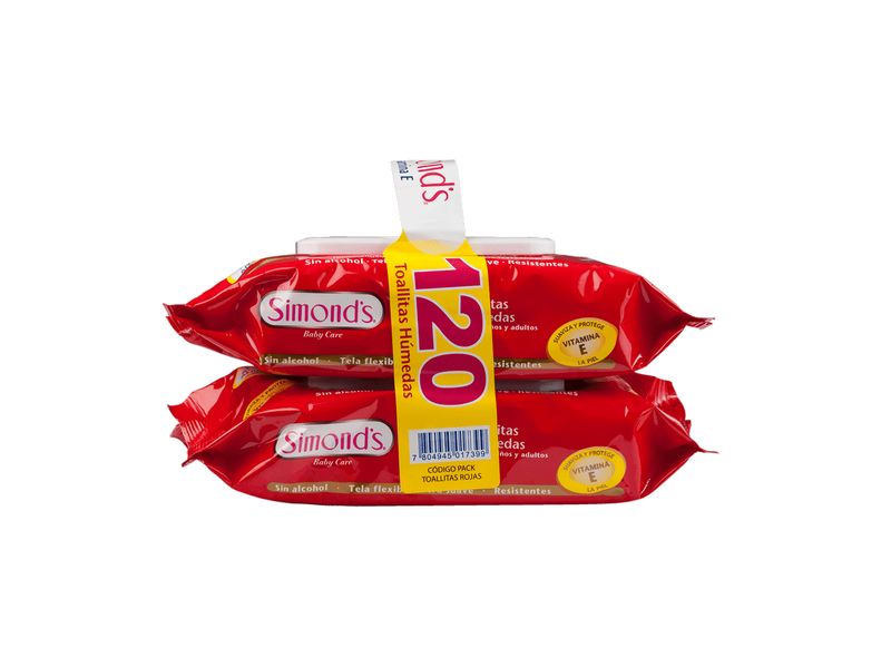 Toallas Húmedas Simond's Vitamina E con Tapa Pack de 2 x 60 Unidades