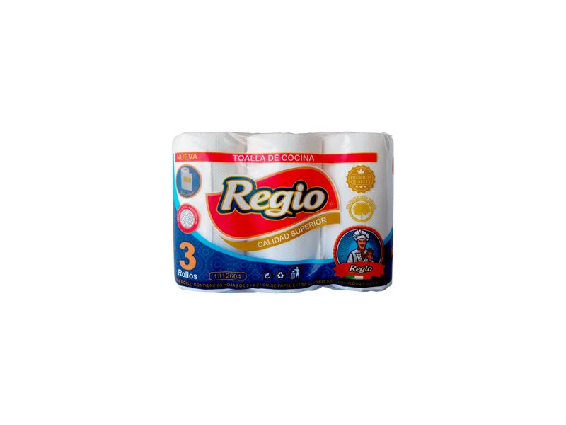 Toalla de Papel Regio 3 Rollos 12.6 m Doble Hoja