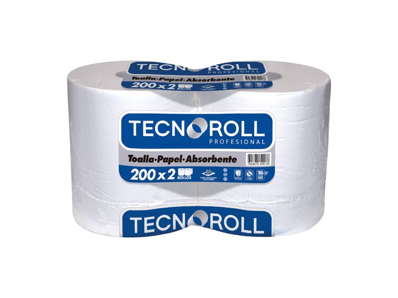 Toalla de Papel Tecnoroll Jumbo 2 Rollos 200 m Hoja Simple