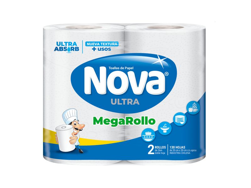 Toalla de Papel Nova Ultra MegaRollo 2 Rollos 26 m Doble Hoja
